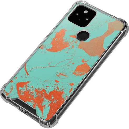 Turquoise and Orange Marble Google Pixel 5 Clear Case